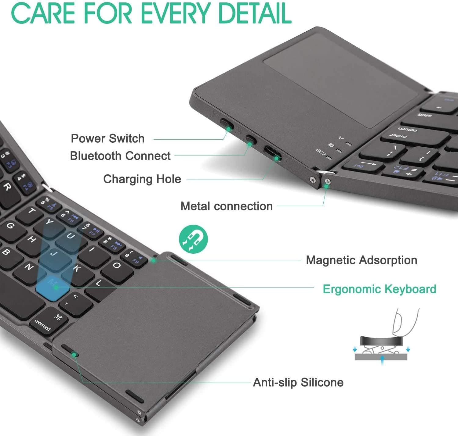 64 Keys Bluetooth Foldble Touchpad Keyboard