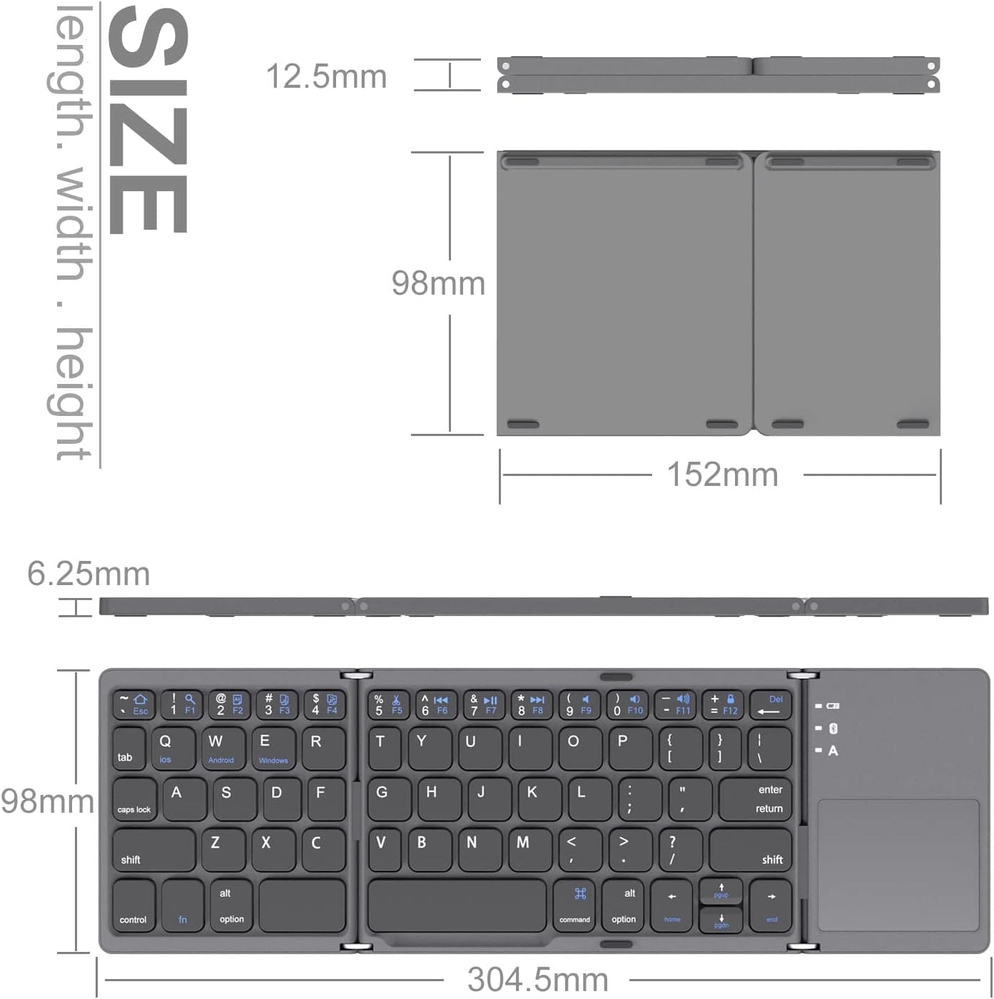 64 Keys Bluetooth Foldble Touchpad Keyboard