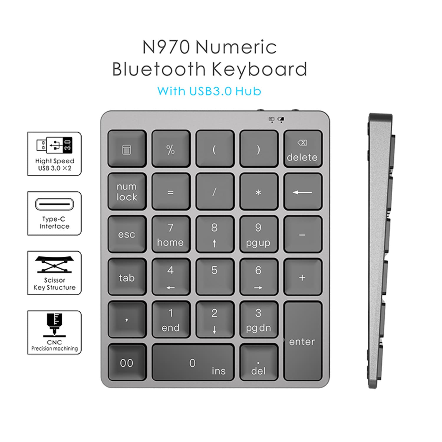 Bluetooth numeric keyboard with hubs