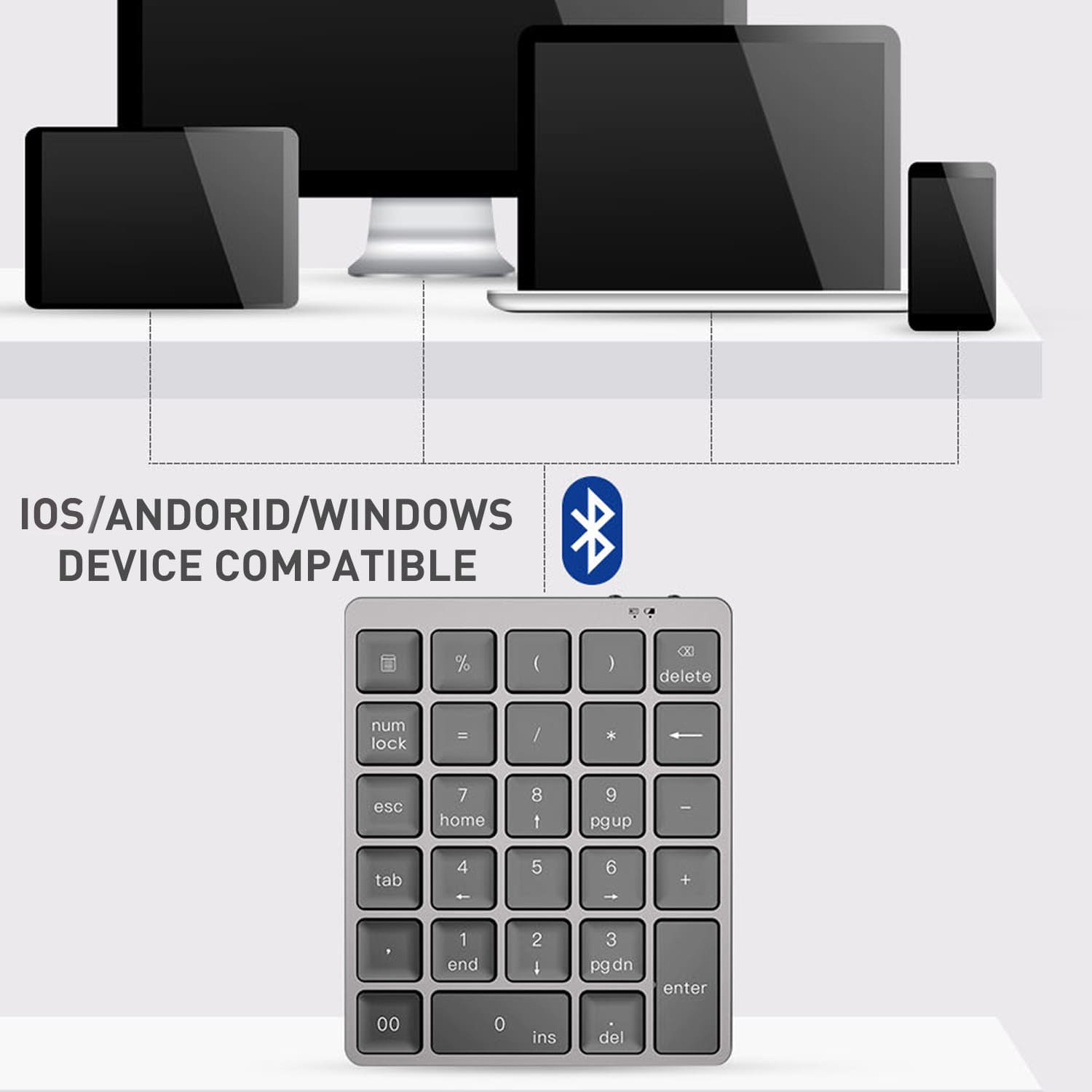 Bluetooth numeric keyboard with hubs