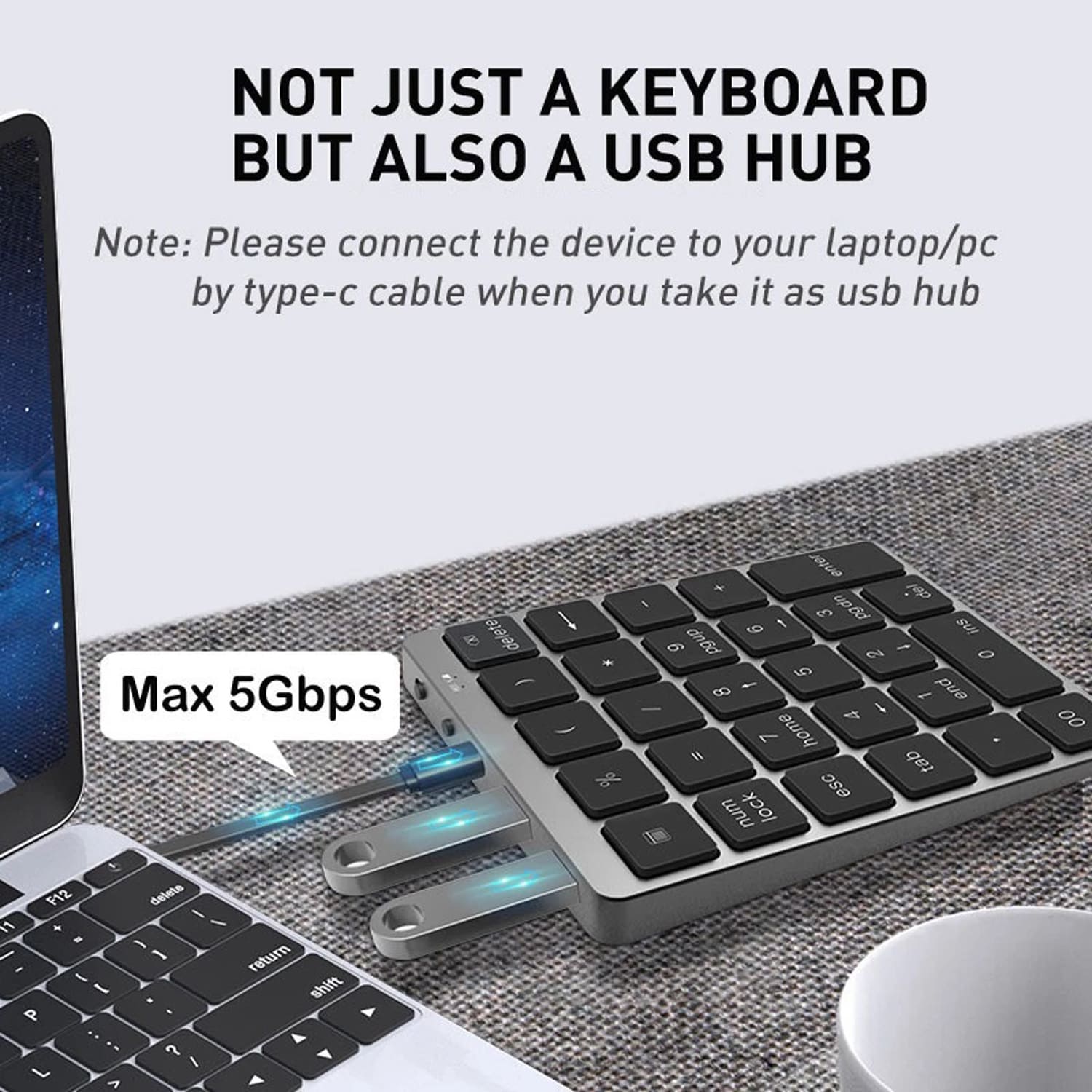 Bluetooth numeric keyboard with hubs